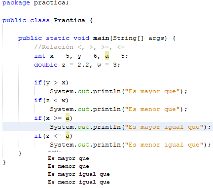 Figura 28. Ejemplo Relación <, >, >=, <=