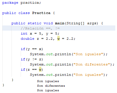 Figura 29. Ejemplo Relación ==, !=